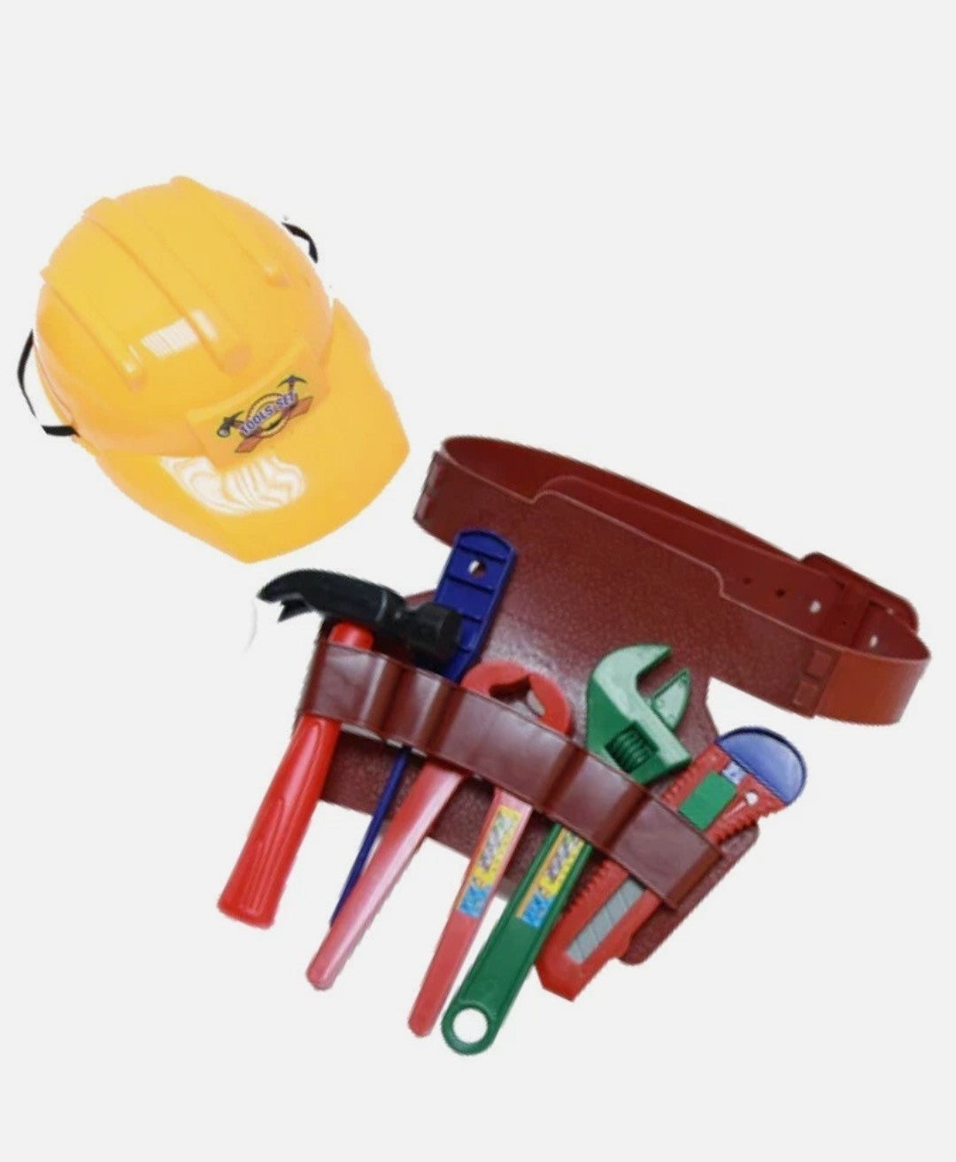 Kids Children's Builder Toy Set: Hard Hat, Tool Belt & 5 Tools
