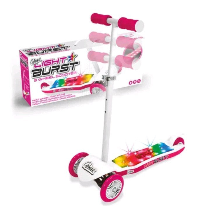 Ozbozz Light Burst 3 Wheel Scooter - Pink & White 