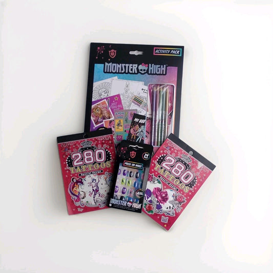 Girls Monster High Activity Set +  Monster High Press On Nails + Tempery Tattoos