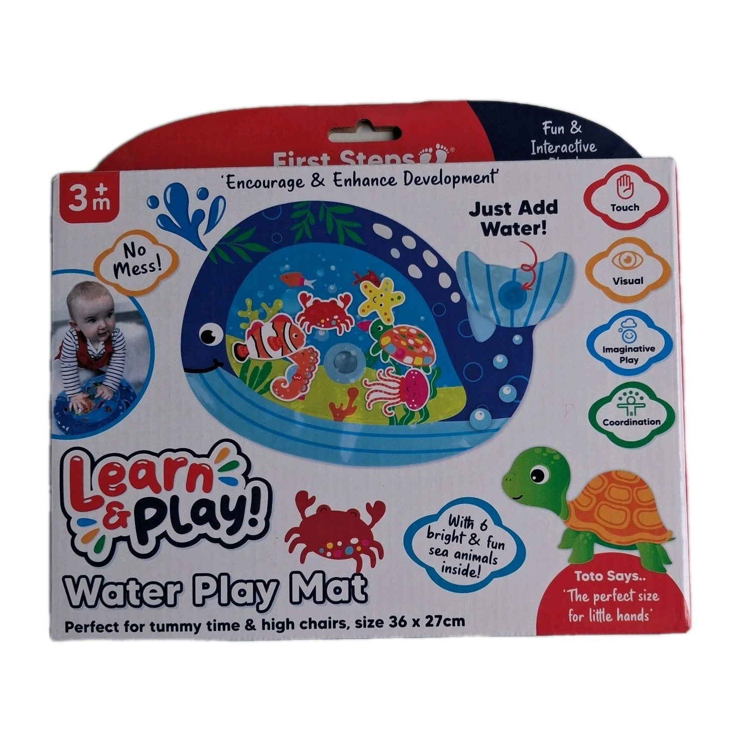 First Steps Baby Water Play Mat - Learn & Play - Tummy Time - 3m+ Whale Design 