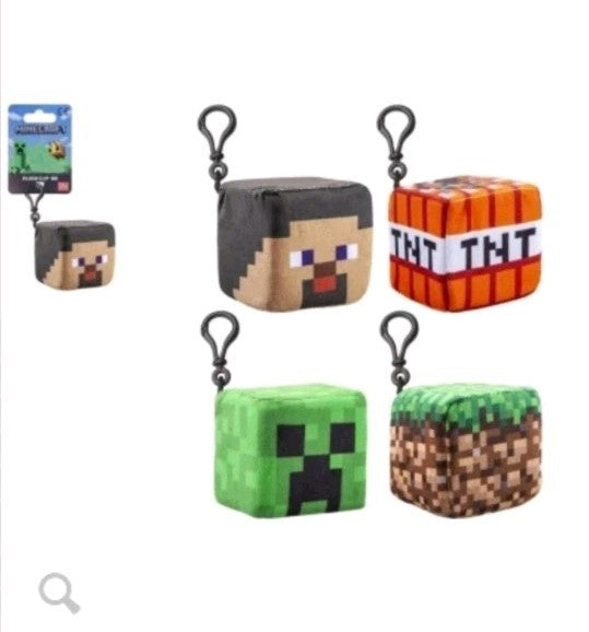 MINECRAFT PLUSH: 8cm Clip On Cubes- 4 Assorted Designs 