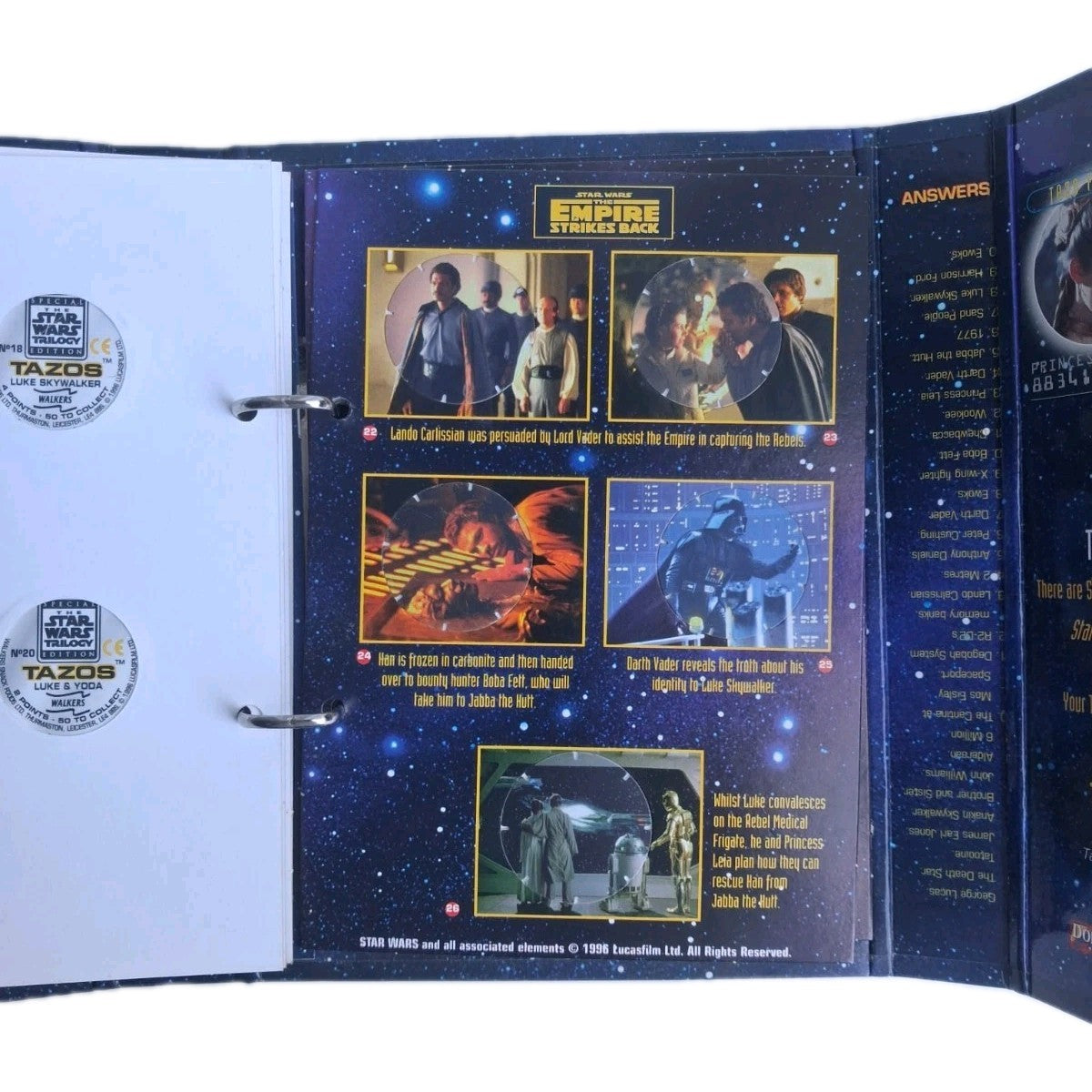 1996 Star Wars Trilogy Tazo Collectors Force Pack Walkers Complete Set Leia Card