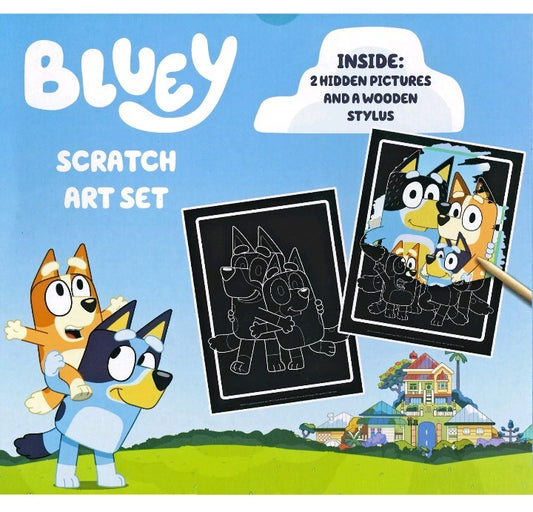 Bluey Scratch Art  - Kids Art Activity Set - Two Pictures And a Scratching tool