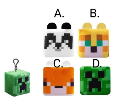 MINECRAFT PLUSH CUBE CLIP ON 8CM 4ASSORTED