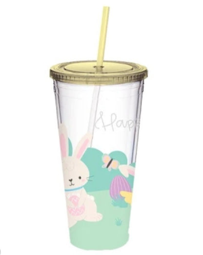 EASTER PRINTED TUMBLER WITH SPIRAL STRAW 400ML - EASTER GIFTS