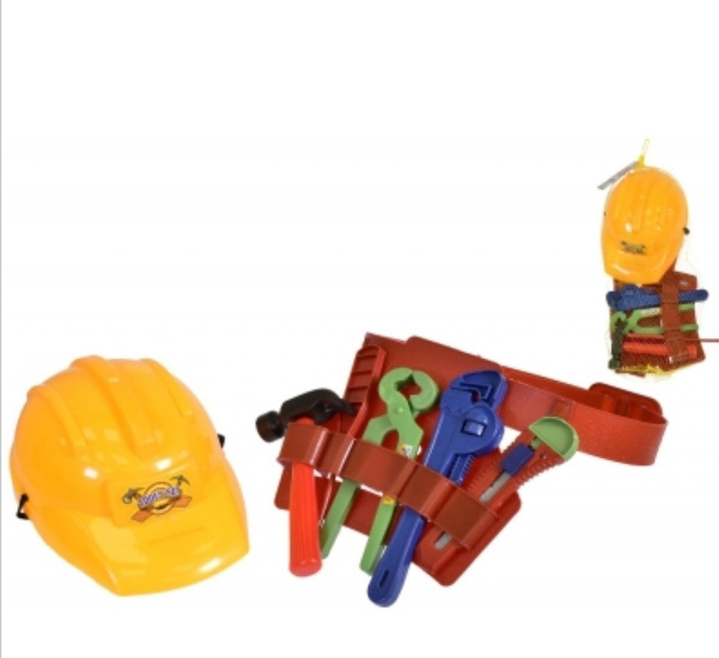 Kids Children's Builder Toy Set: Hard Hat, Tool Belt & 5 Tools