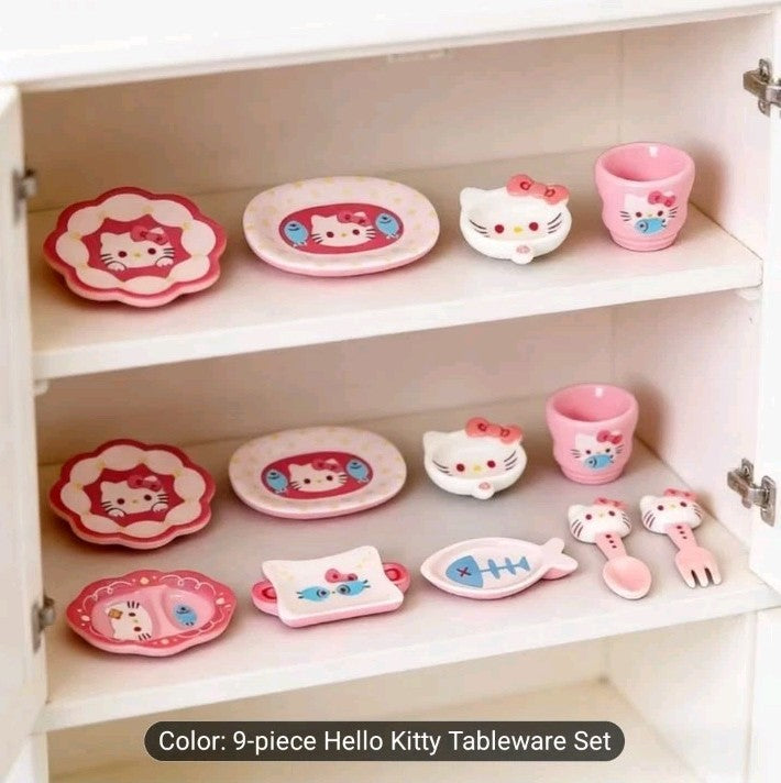 9-Piece 1/12 Scale Dollhouse Miniature Dinner Set – Hello Kitty Kawaii Style