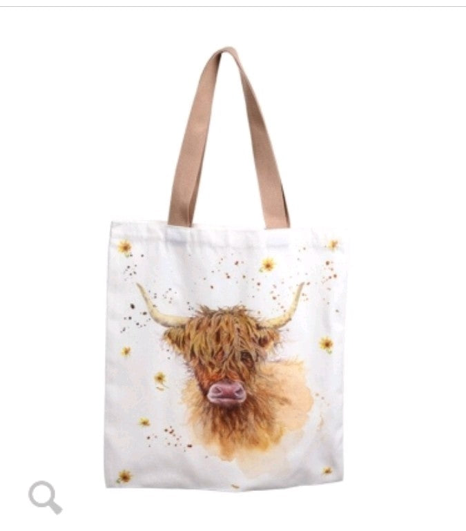 JAN PASHLEY HIGHLAND COO COW COTTON REUSEABLE SHOPPING TOTE BAG 