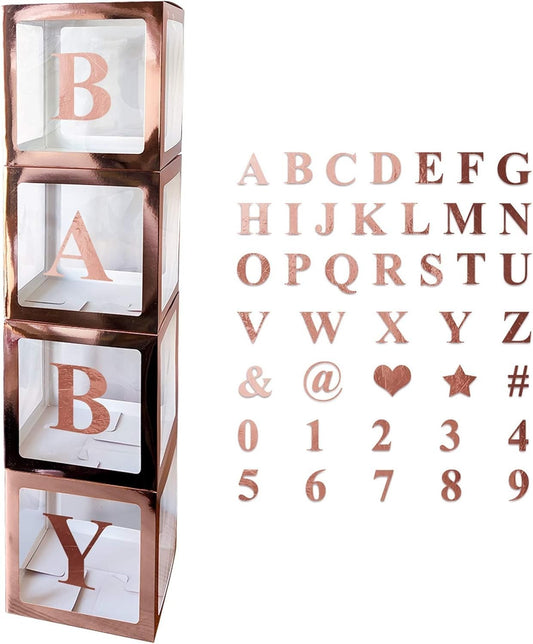 Set Of 4 Rose Gold Baby Balloon Boxes 30cmX30cm - Personalised Your Own Message