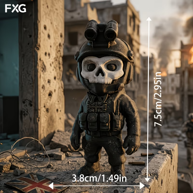 Chibi Ghost 3D Printed Figurine - Call of Duty Inspired Gaming Desk Miniature