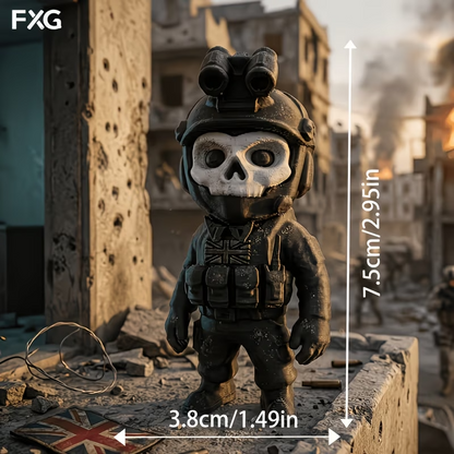 Chibi Ghost 3D Printed Figurine - Call of Duty Inspired Gaming Desk Miniature