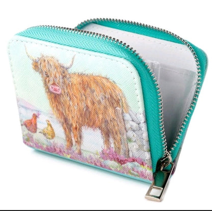 Highland Coo Cow Zip Around Small Ladies Wallet Coin Purse By Jan Pashley