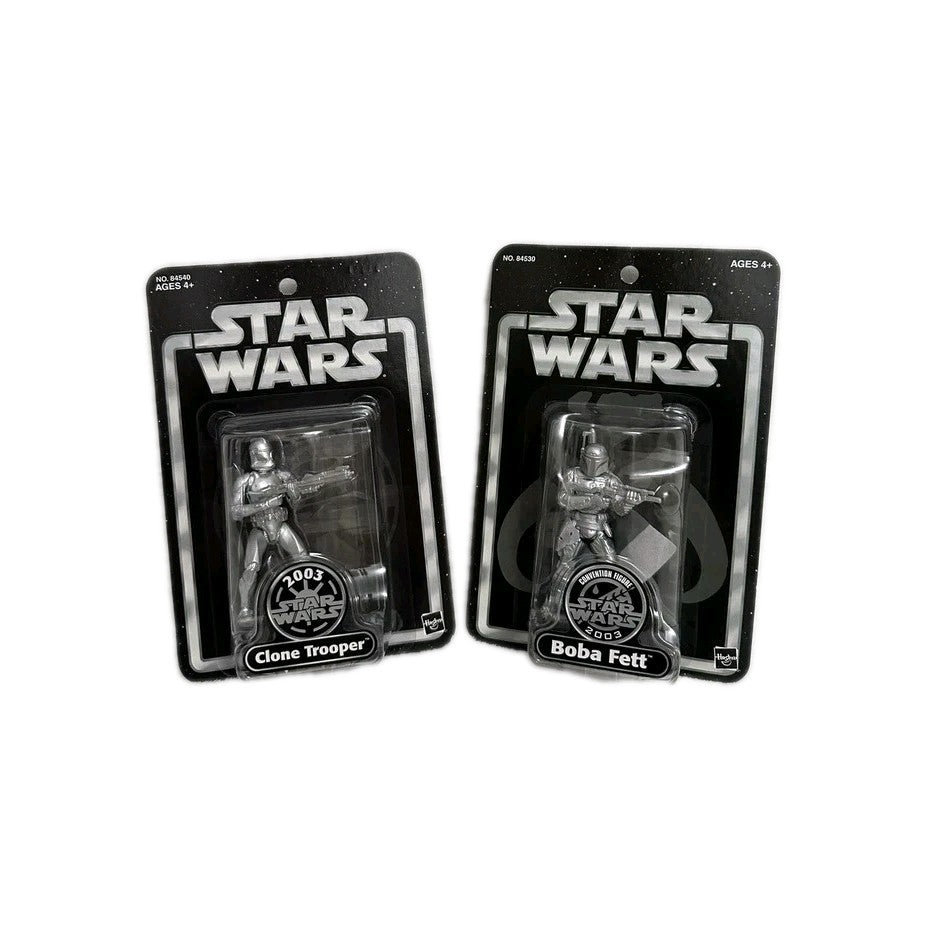 Star Wars Rare Silver Clone trooper + Boba Fett 6" Figure Bundle 2003 New Sealed