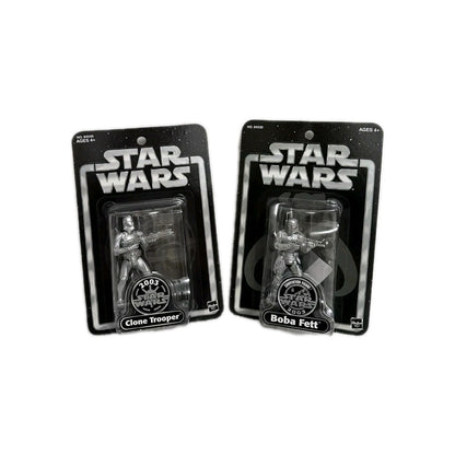 Star Wars Rare Silver Clone trooper + Boba Fett 6" Figure Bundle 2003 New Sealed