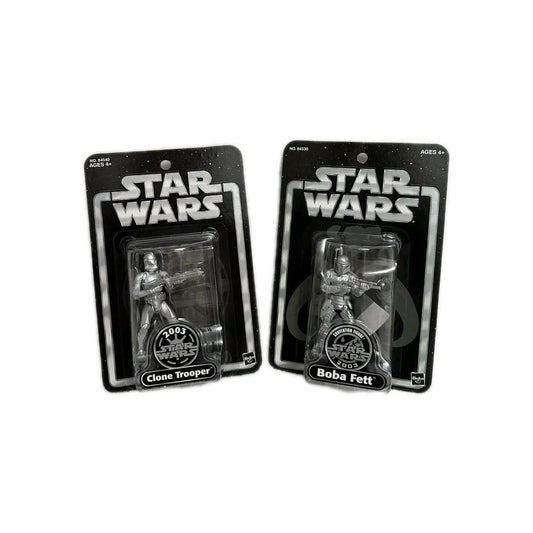 Star Wars Rare Silver Clone trooper + Boba Fett 6" Figure Bundle 2003 New Sealed