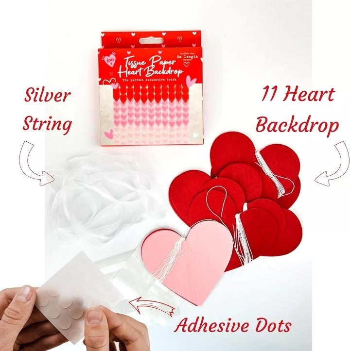 Valentine's Heart Ombre Tissue Paper Backdrop Red Heart Banner Decoration