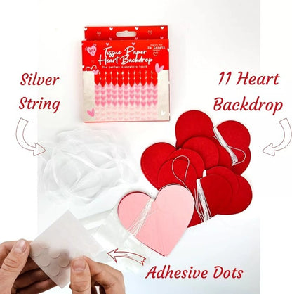 Valentine's Heart Ombre Tissue Paper Backdrop Red Heart Banner Decoration