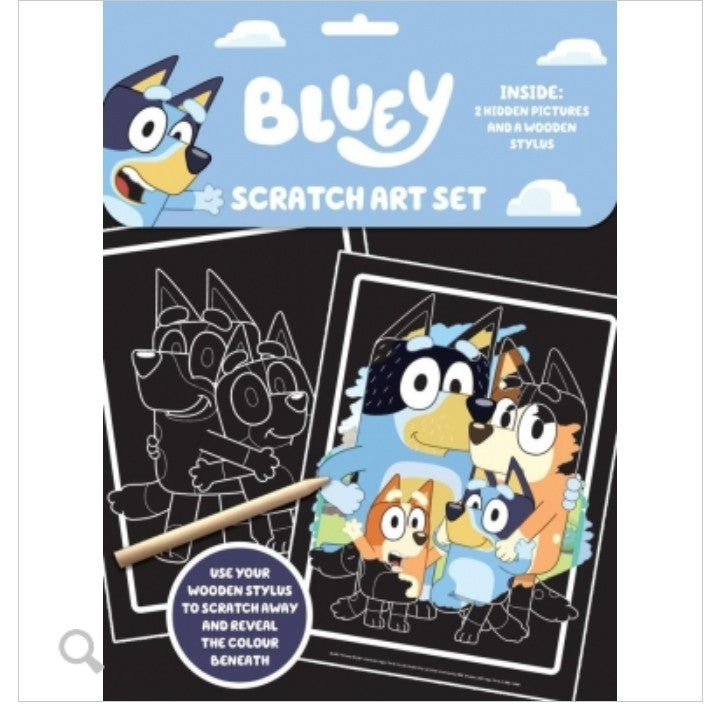 Bluey Scratch Art  - Kids Art Activity Set - Two Pictures And a Scratching tool