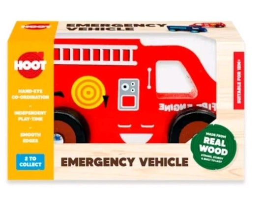 2 x Wooden Emergency Vehicles Fire Truck - Police Car - 36 Months +