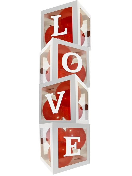 Set Of 4 White Love Balloon Boxes 30cmX30cm - Personalised Your Own Message