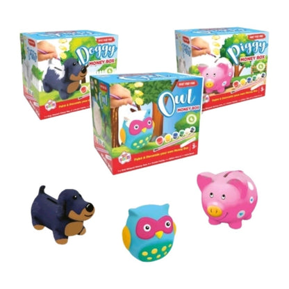 Kids Create Paint Your Own Money Box Kit (Dog, Owl, or Piggy Designs)