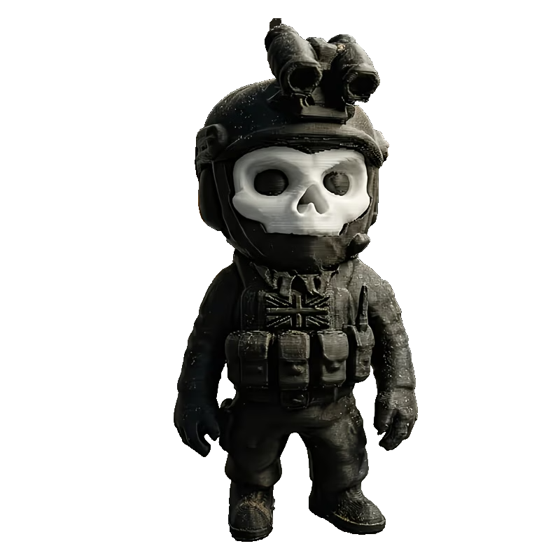 Chibi Ghost 3D Printed Figurine - Call of Duty Inspired Gaming Desk Miniature