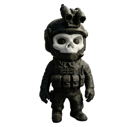 Chibi Ghost 3D Printed Figurine - Call of Duty Inspired Gaming Desk Miniature