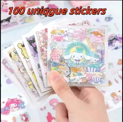 Sanrio Sticker Gift Set 100 Sheets Kawaii Cute Scrapbooking Kuromi Cinnamoroll