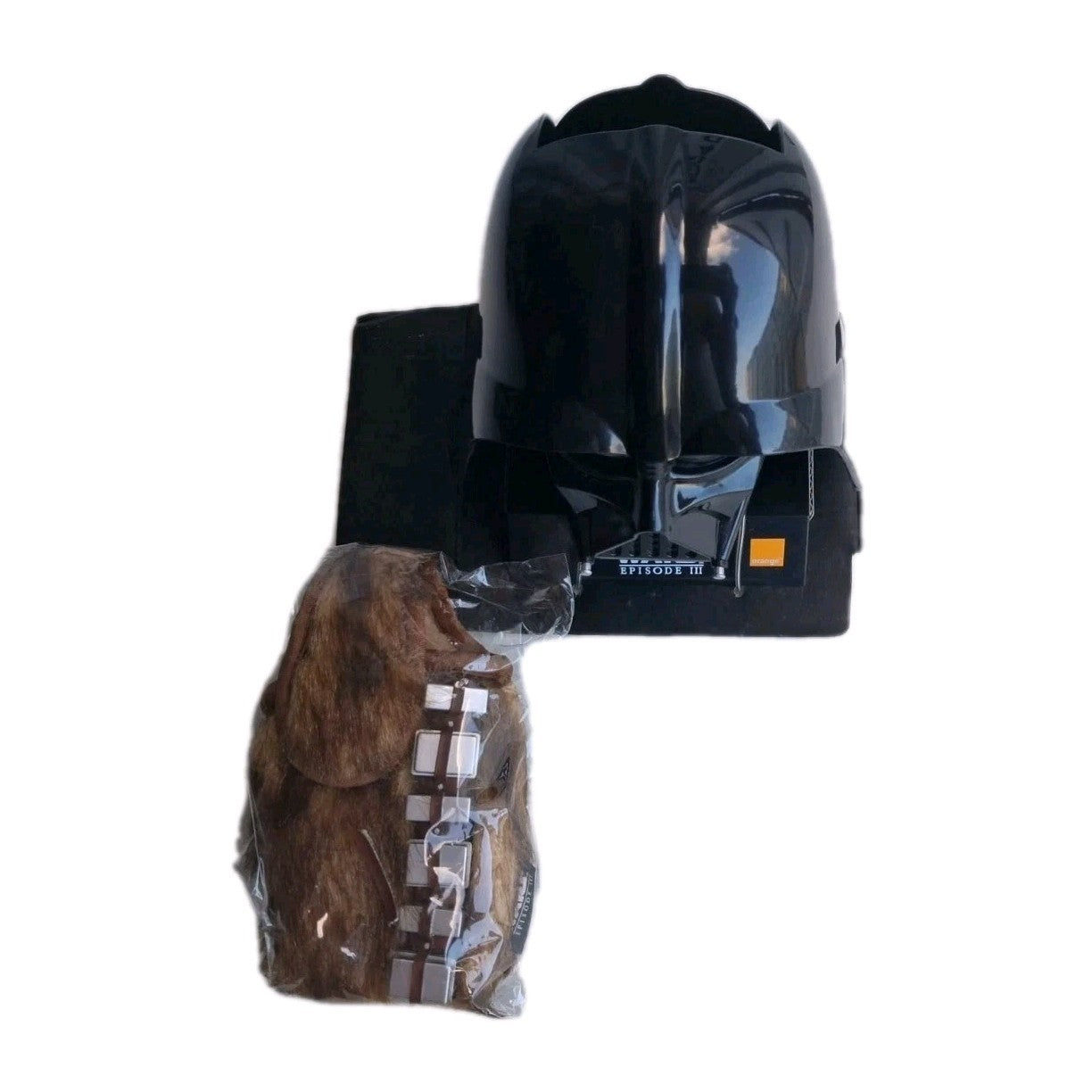 Rare Starwars Darth Vader phone holder with furry Chewbacca phone case.