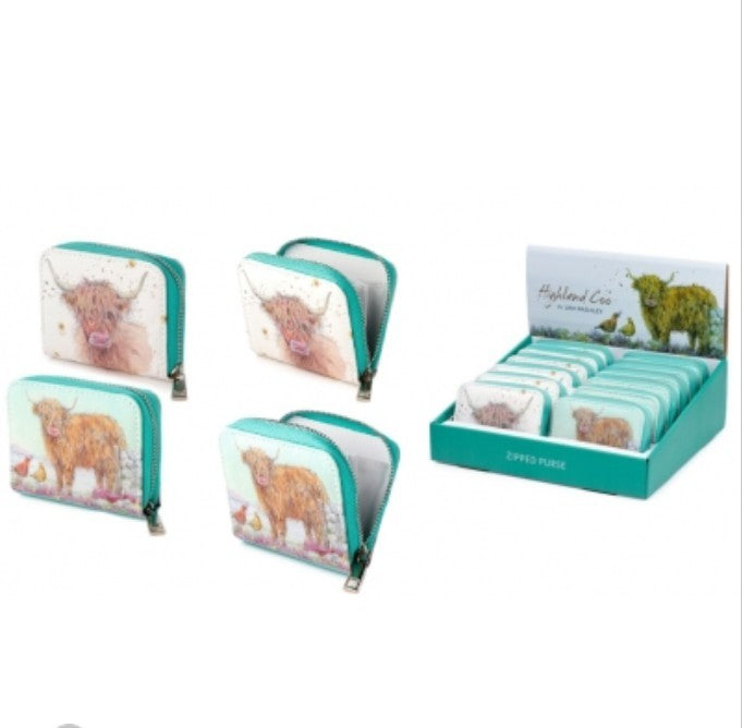 Highland Coo Cow Zip Around Small Ladies Wallet Coin Purse By Jan Pashley