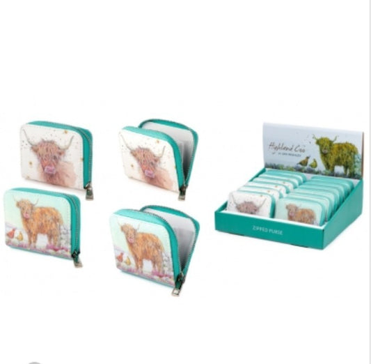 Highland Coo Cow Zip Around Small Ladies Wallet Coin Purse By Jan Pashley