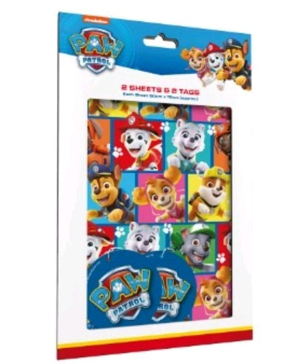 Paw Patrol - 2 Sheets Of Gift Wrap And 2 Gift Tags Skye Marshall Rocky Rubble