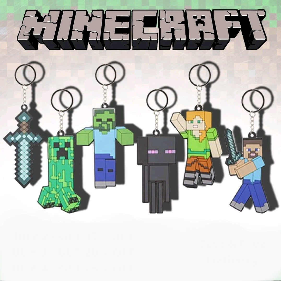 Official Licensed Minecraft 2D Soft PVC Keyrings (Full Set)