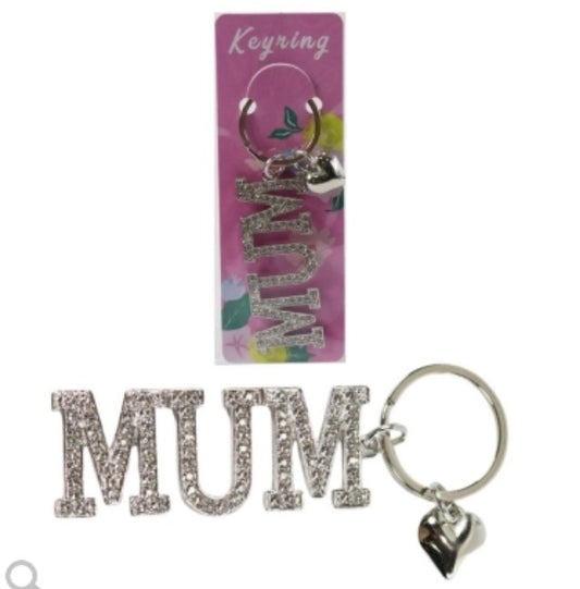 Silver Diamante Mum & Heart Keyring  - Mother's Day Gift