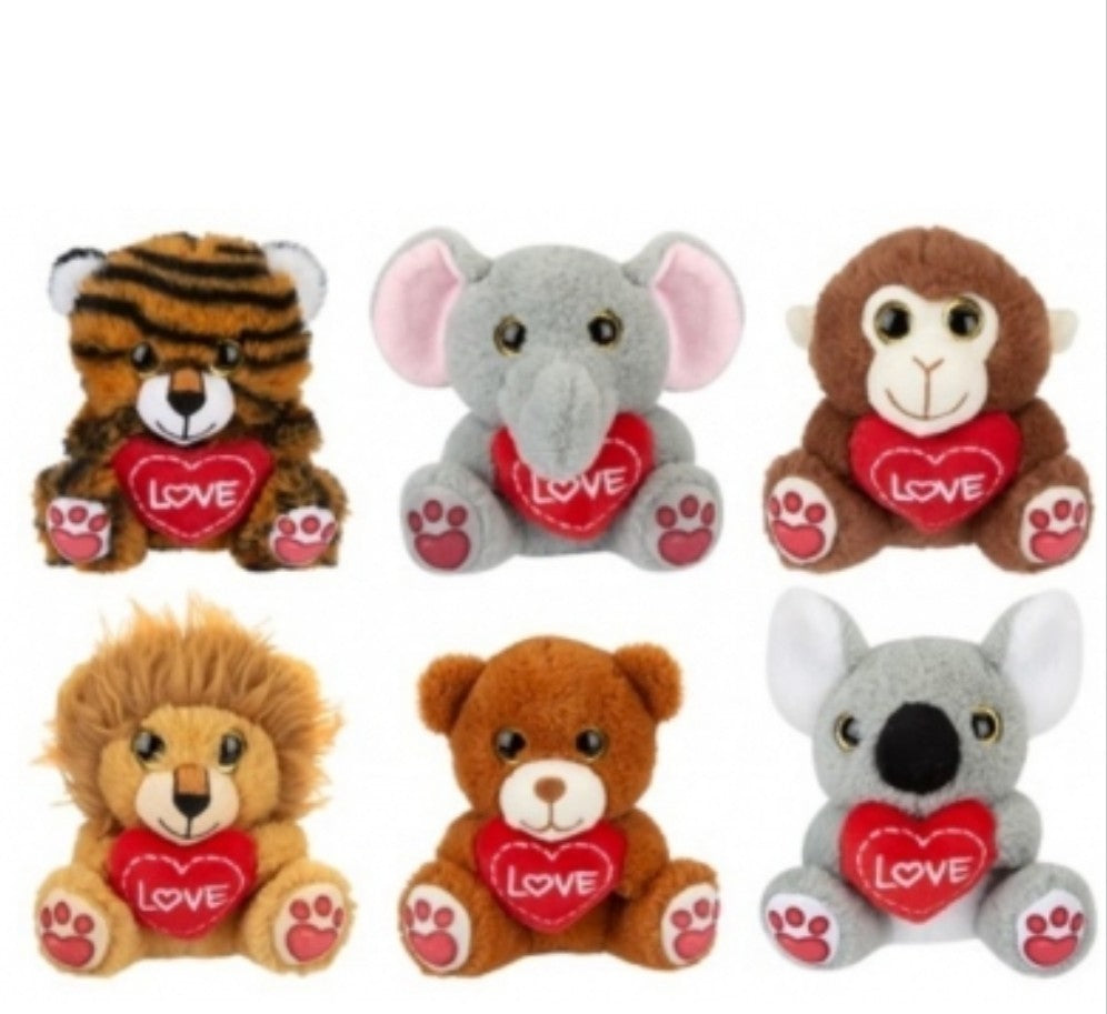 Love You More WILD ANIMALS - Teddy Soft Toys - W/  Heart & Sparkle Eyes 