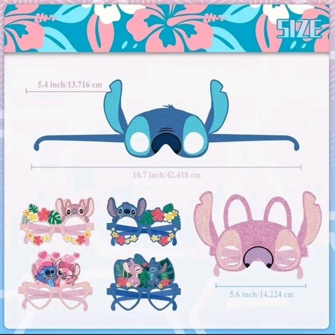 12pcs Disney Lilo & Stitch Paper Glasses Photo Booth Props Birthday Party Favors