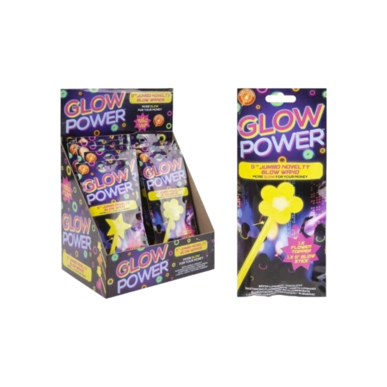 Glow Power 9" Jumbo Novelty Glow Wands - Party & Festival Accessory
