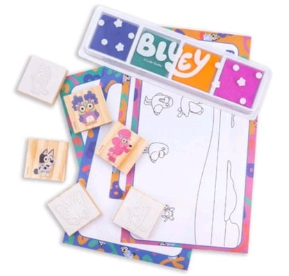 Bluey Wooden Stamp Set Kids Activity Kit with 6 Stamps 4 Ink Pads & Paper NEW