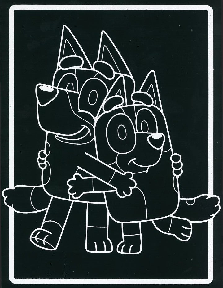Bluey Scratch Art  - Kids Art Activity Set - Two Pictures And a Scratching tool