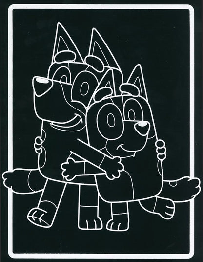 Bluey Scratch Art  - Kids Art Activity Set - Two Pictures And a Scratching tool