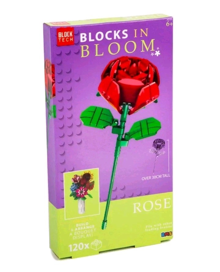 Blocks in Bloom Red Rose Flower Build Kit -  Building Blocks DIY Make Block Tech