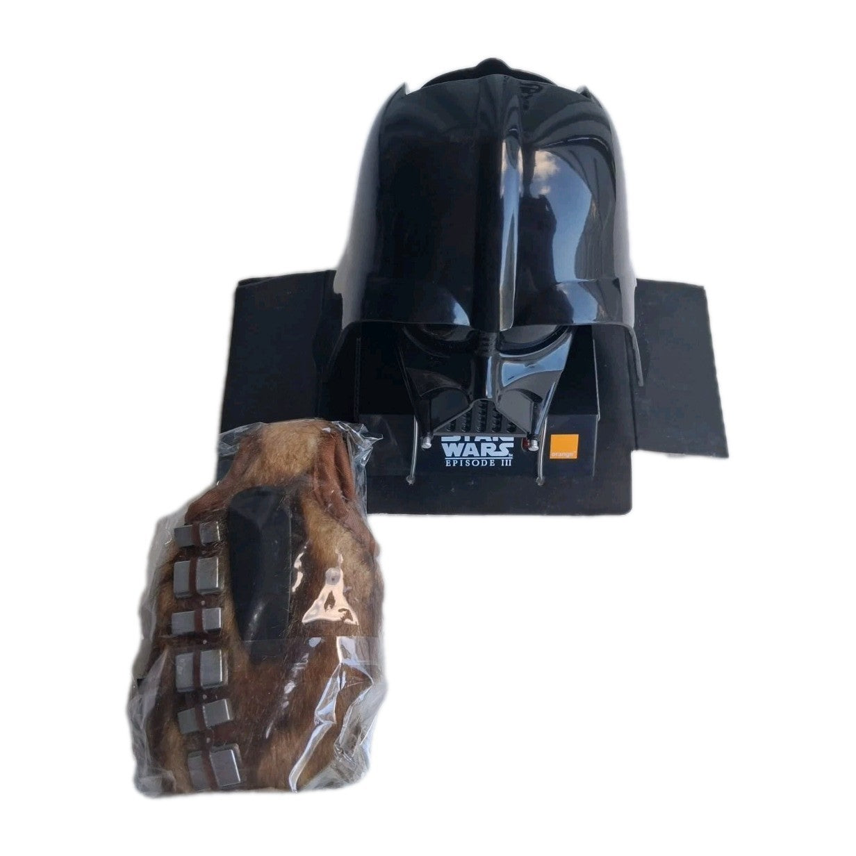 Rare Starwars Darth Vader phone holder with furry Chewbacca phone case.