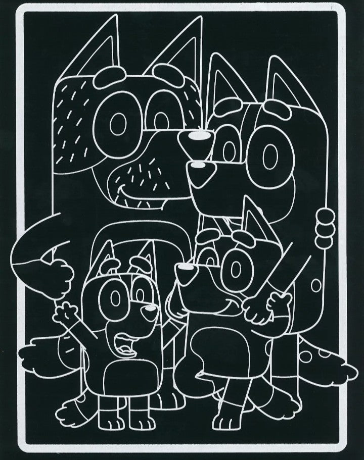 Bluey Scratch Art  - Kids Art Activity Set - Two Pictures And a Scratching tool
