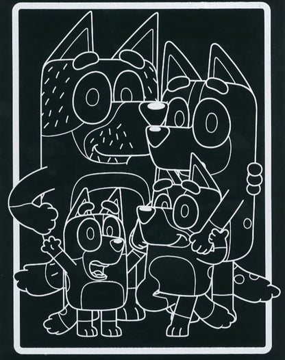 Bluey Scratch Art  - Kids Art Activity Set - Two Pictures And a Scratching tool