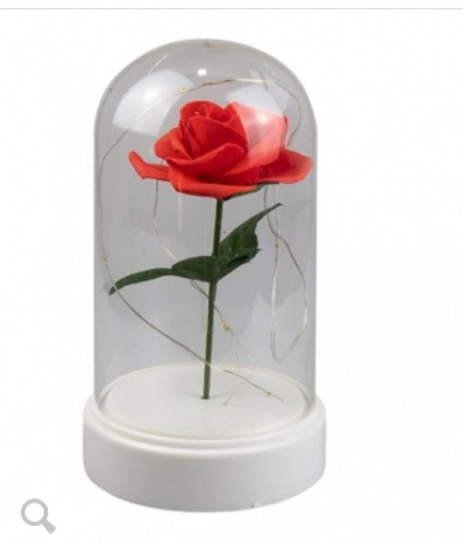 VALENTINES DAY LED ROSE CLOCHE 19CM