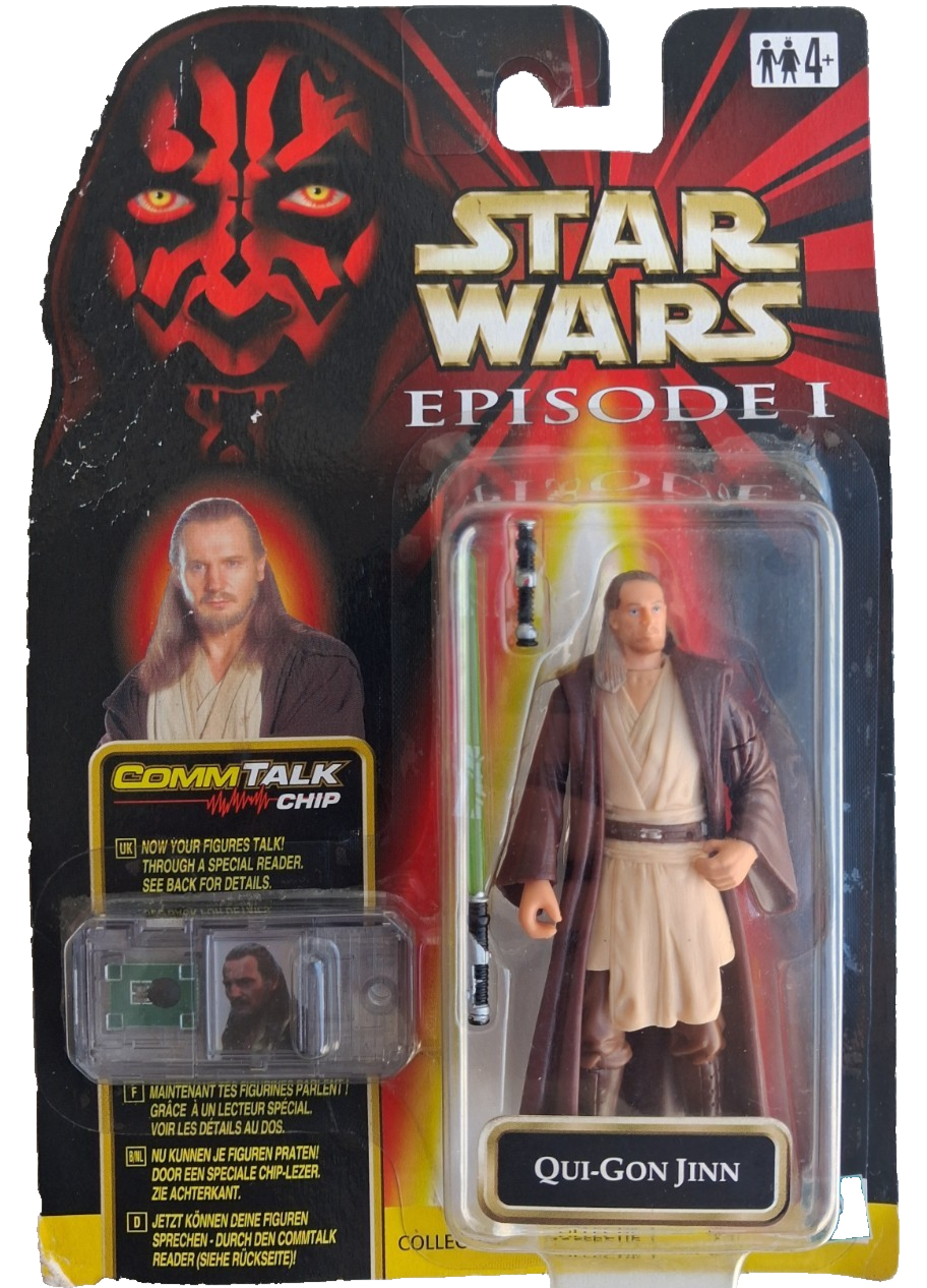 Vintage 1999 Hasbro Star Wars Episode 1 Qui-Gon Jinn CommTalk Chip Action Figure