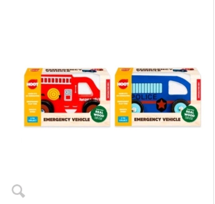 2 x Wooden Emergency Vehicles Fire Truck - Police Car - 36 Months +