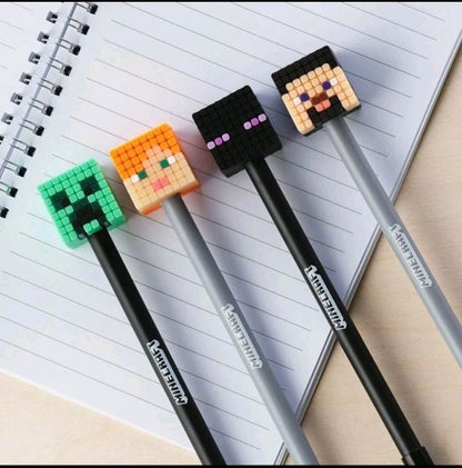 Official Minecraft Fine Tip Pens with Silicone Character Toppers (Set of 4)
