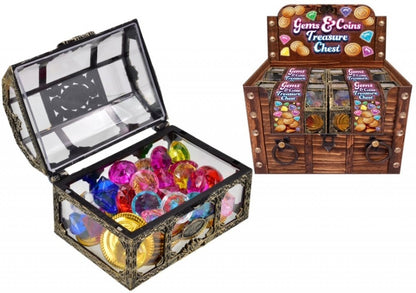 Kids Treasure Chest Toy - Creative Pirate Treasure Hunt with Gems & Gold Coins 