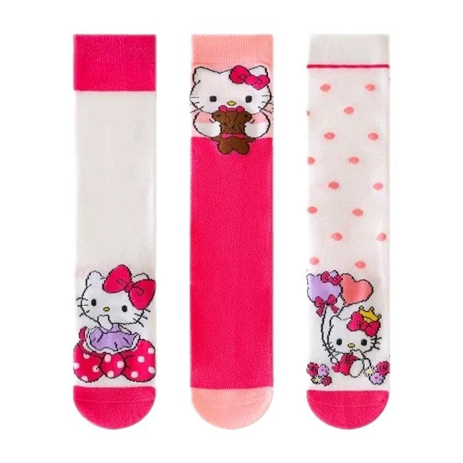 Cute Hello Kitty High Calf Party Socks for Girls 3-Pair Gift Set